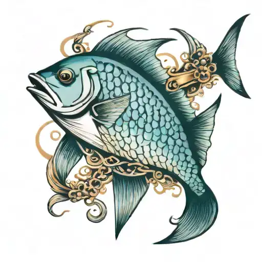 Grand trevally fish with li ne and lure tattoo design idea