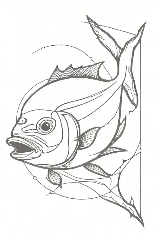 Grand trevally fish with li ne and lure tattoo design idea
