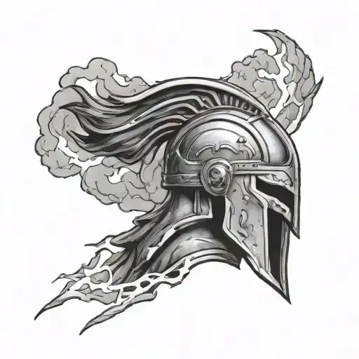 Spartan looking at a lightning storm cloud tattoo design idea