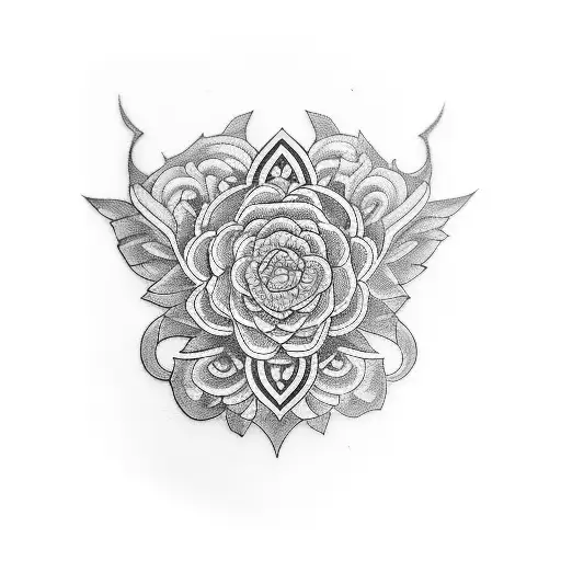 An intricate blackwork tattoo symbolizing the harmony between 'Razão' (Reason) and 'Emoção' (Emotion) tattoo design idea