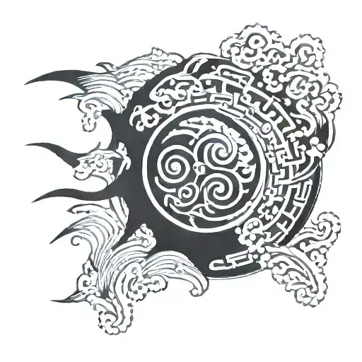 black spiral sun with waves for shoulder  tattoo design idea