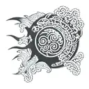 black spiral sun with waves for shoulder  tattoo design idea