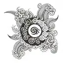 black spiral sun with waves for shoulder  tattoo design idea