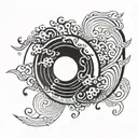 black spiral sun with waves for shoulder  tattoo design idea