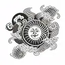 black spiral sun with waves for shoulder  tattoo design idea