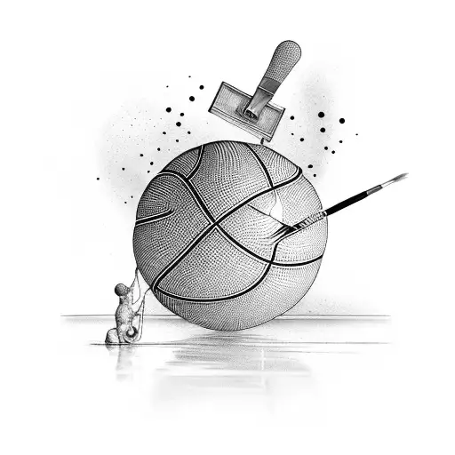 Graphic artist creating a masterpiece with a paintbrush and basketball tattoo design idea