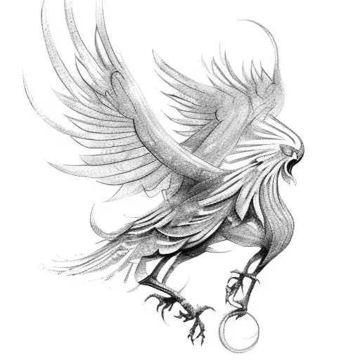 Sketch a mystical forest scene with a majestic phoenix perched on an ankh cross tattoo design idea