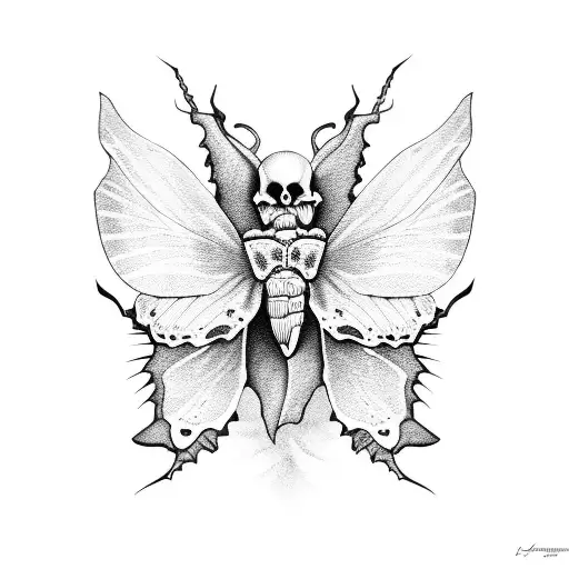 dark skull Moth tattoo design idea