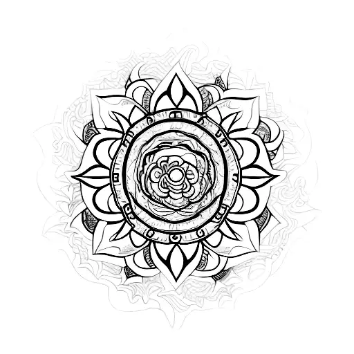 A mandala design incorporating elements of nature like trees, flowers, and clouds, symbolizing the connection to the earth tattoo design idea