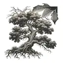 oak tree with roots tattoo design idea