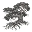 oak tree with roots tattoo design idea