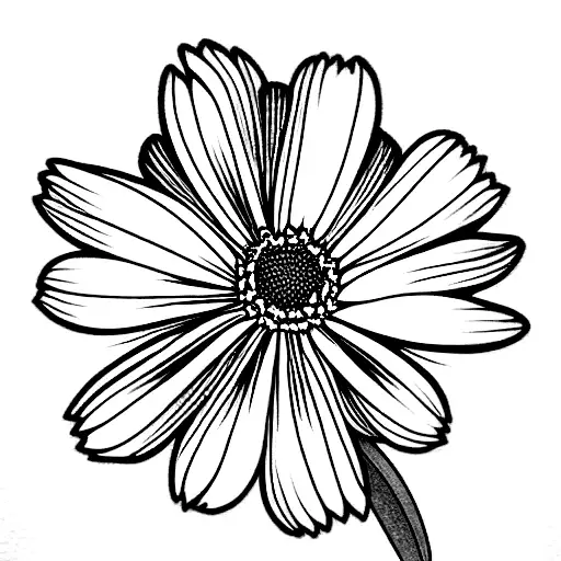 Flower bouqet with one larkspur, one chrysanthemum, one cosmos, one daffodil and one primrose tattoo design idea