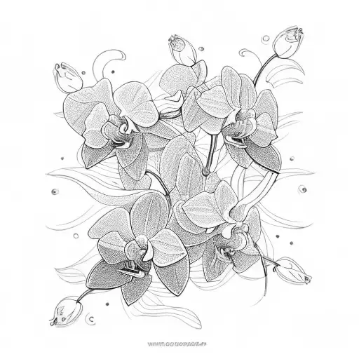 orchid and geranium bouquet    tattoo design idea