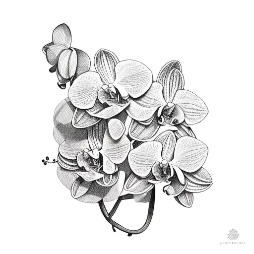 orchid and geranium bouquet    tattoo design idea