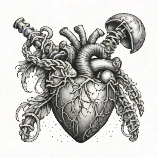 An anatomical heart with football laces wrapped around it, symbolizing the client's love for football and health tattoo design idea