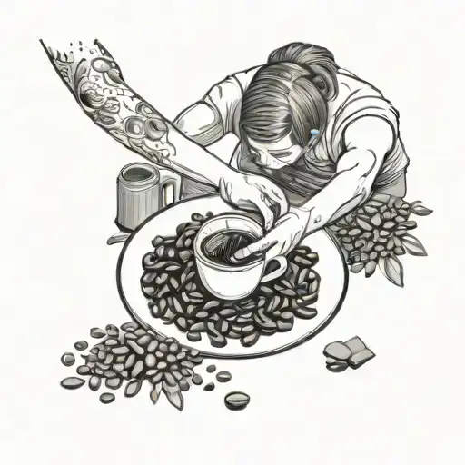 A serene scene of a person receiving a massage with coffee beans scattered around tattoo design idea