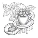 A stylized coffee bean intertwined with a massage tool tattoo design idea