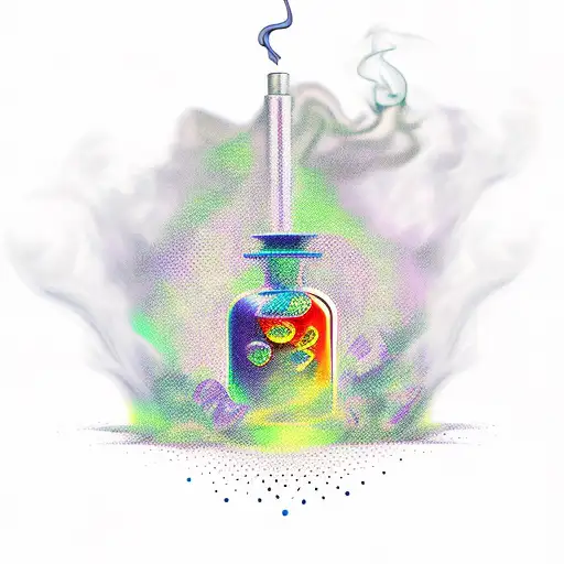 A magical potion bottle with smoke coming out of it tattoo design idea