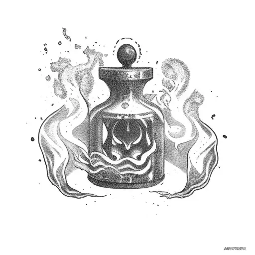 A magical potion bottle with smoke coming out of it tattoo design idea