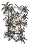 Paradise beach scene with palm trees tattoo design idea