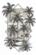 Paradise beach scene with palm trees tattoo design idea