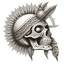 aztect skull with aztect sun above it with aztec patterns  tattoo design idea