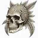 aztect skull with aztect sun above it with aztec patterns  tattoo design idea