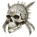 aztect skull with aztect sun above it with aztec patterns  tattoo design idea