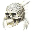 aztect skull with aztect sun above it with aztec patterns  tattoo design idea