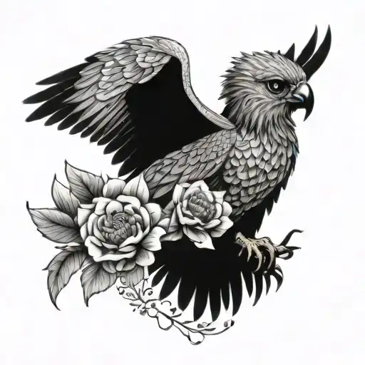 harpy eagle and flowers tattoo design idea