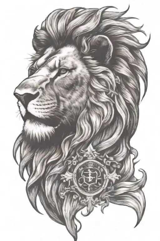 lion head with Christian cross tattoo design idea
