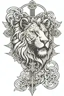Christian cross with lion head tattoo design idea
