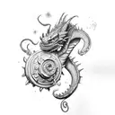 a purple dragonborn warrior, a beholder and a red tiefling woman with a rose tattoo design idea