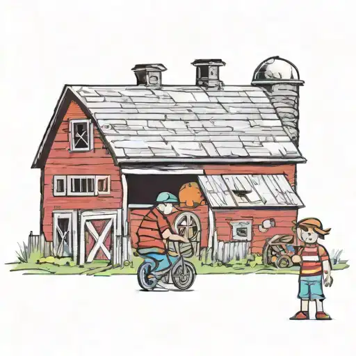 red barn 1 boy 2 girls mom and dad  tattoo design idea