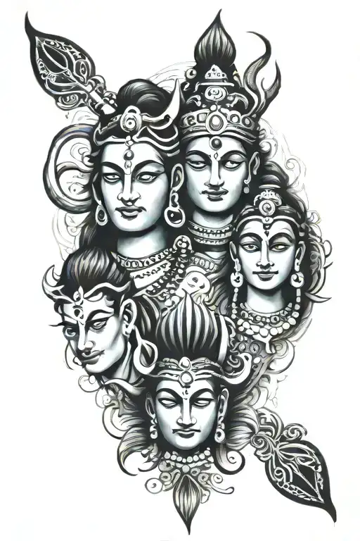 lord shiva and krishna face inside tattoo design idea