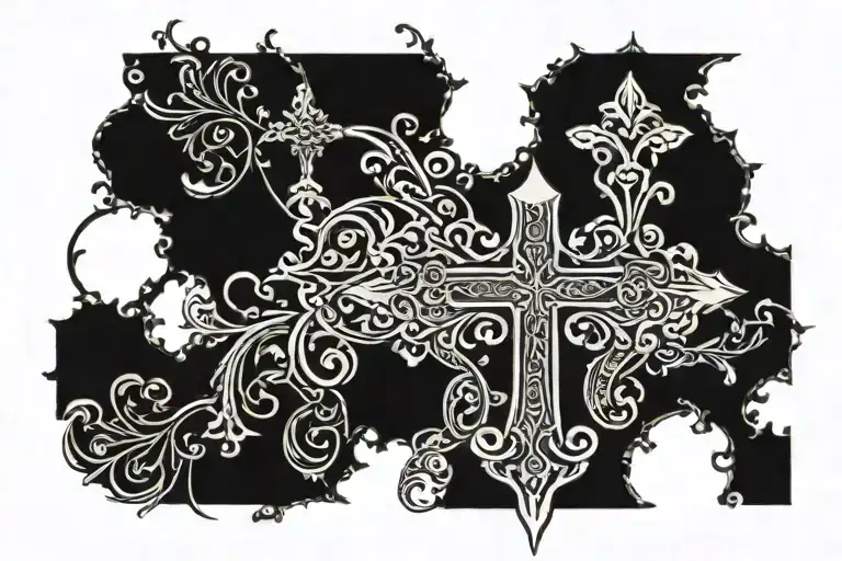cross with  filigree with rise tattoo design idea