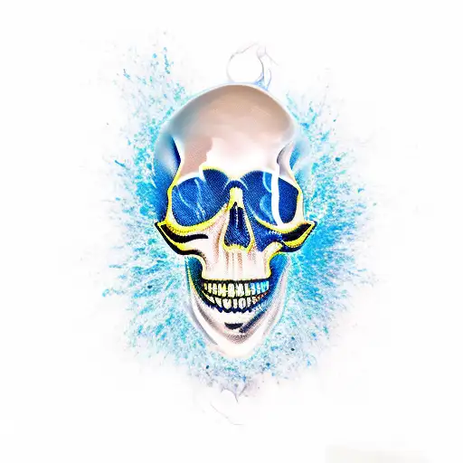 A ghostly skull emerging from a fiery splash tattoo design idea