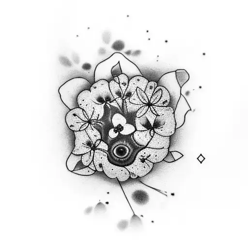 A mesmerizing black-grey tattoo of a forget me not flower with delicate paw prints leading towards it, symbolizing your love for animals tattoo design idea