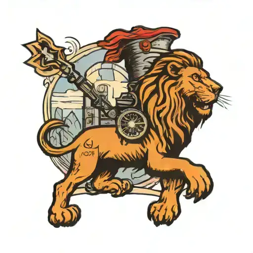 engineer castle with a lion over it  tattoo design idea