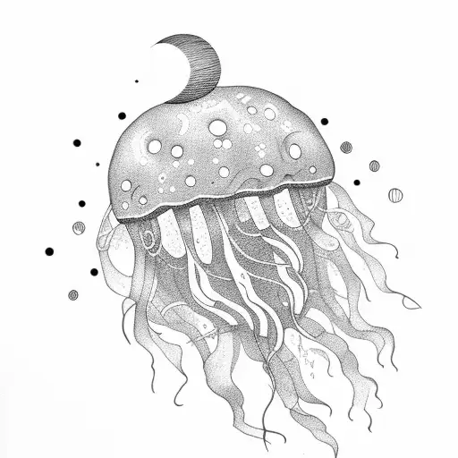 jellyfish and moon tattoo design idea