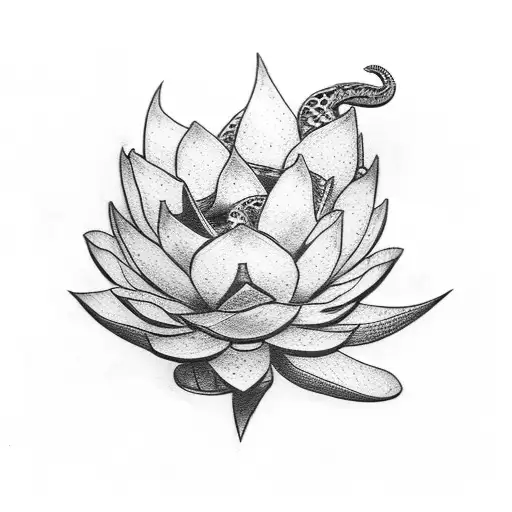 Snake wrapped around lotus flower tattoo design idea