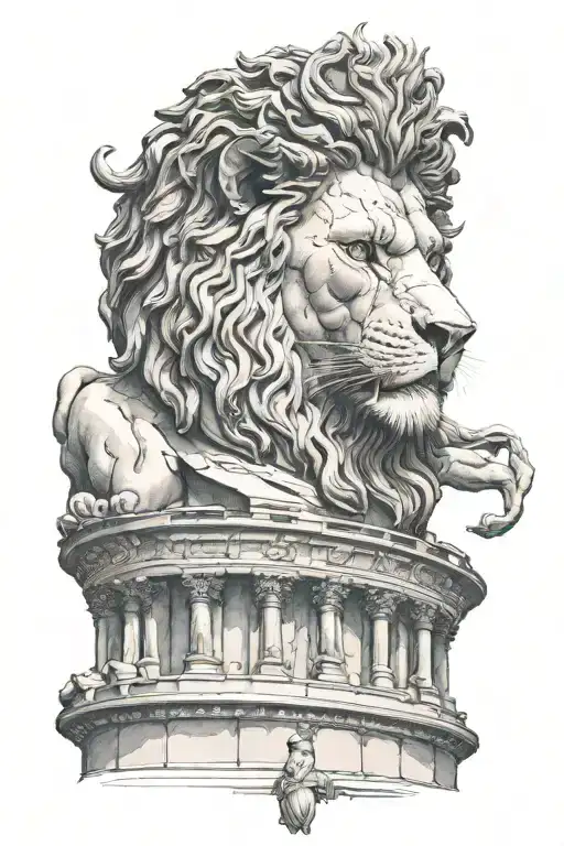 lion face colosseum face of David statue tattoo design idea