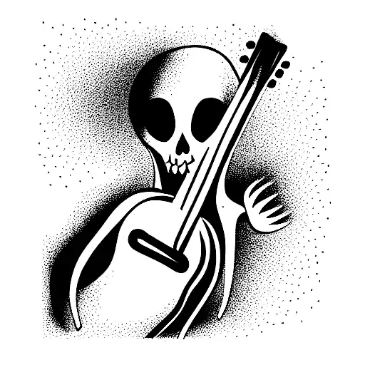 skeleton playing guitar tattoo design idea