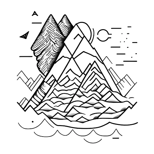 A minimalist tattoo of a mountain range with a book nestled in between the peaks tattoo design idea