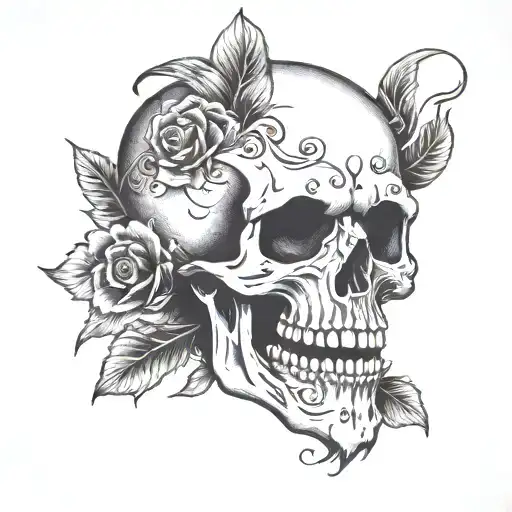 skull with open mounth, bw tattoo design idea