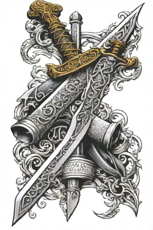 Jian sword with bible verse psalm 144:1 incorporated into it  tattoo design idea