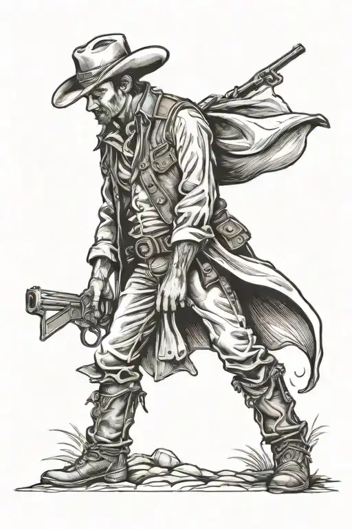 cowboy western gunfighter left arm sleeve tattoo tattoo design idea