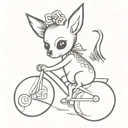 Black and white chihuahua girl with long hair and wheels instead of hind legs tattoo design idea