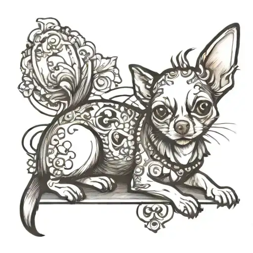 Black and white Chihuahua girl sitting alone tattoo design idea