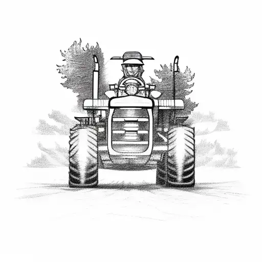 A sketch-style tattoo of a tractor plowing a field tattoo design idea